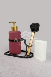 Axesso Tezgah Üstü Fırçalı Mutfak Banyo Sıvı Sabunluk Takımı-bulaşık Yıkama Temizlik Seti MOR